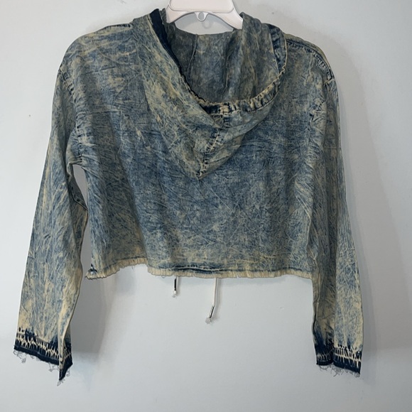 Thrill Jeans Hoodie Cropped Ripped Distressed Streetwear Y2K Stonewashed Size M - Picture 4 of 4